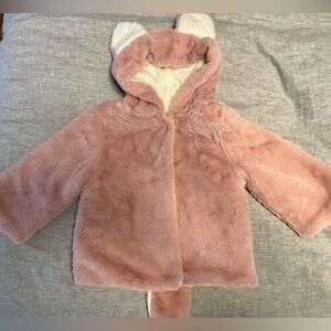 Girls Pink Hooded Furry Coat with Ears and Tail 3T